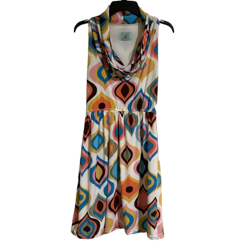Judith March Cowl Neck Geometric Dress Atomic Style Sz L Retro